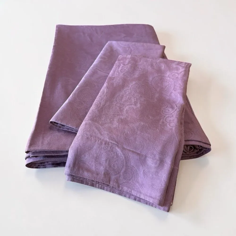 Frette Italy Cotton Lavender Damask Jacquard Queen Duvet Cover & Euro Shams X2